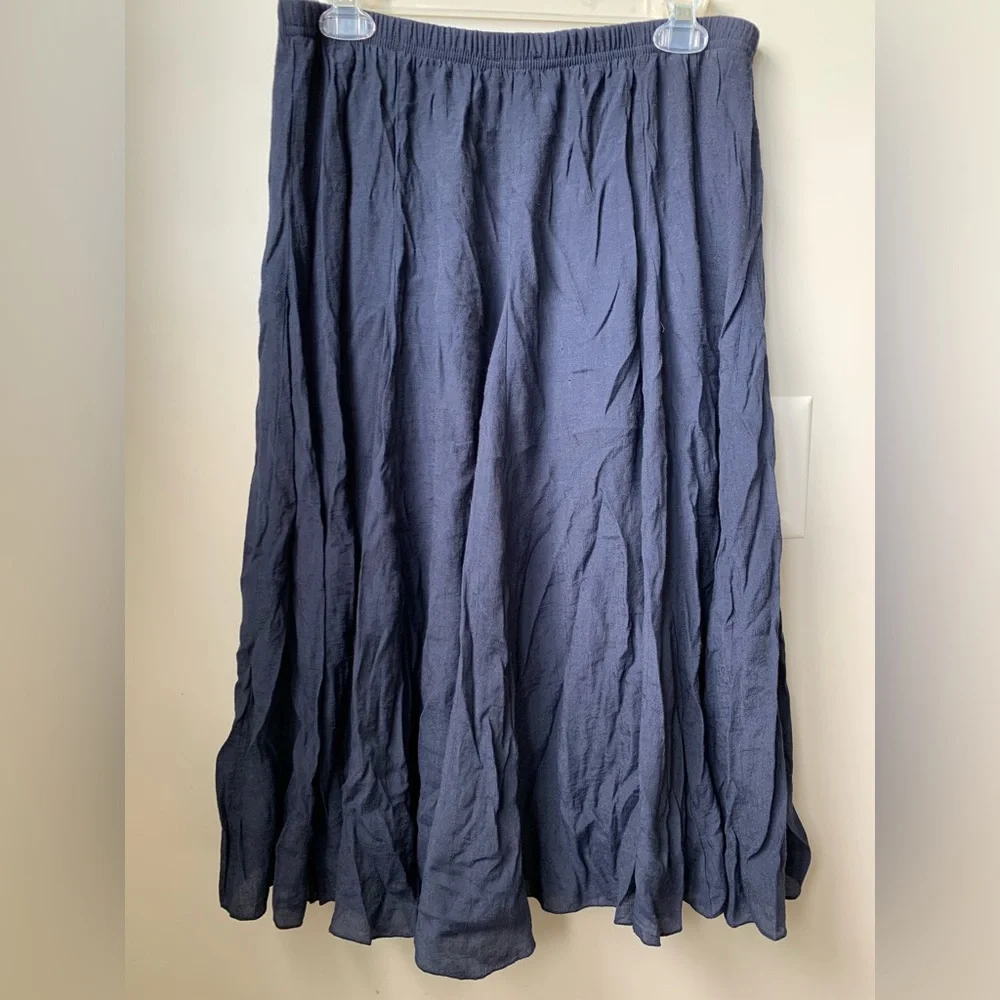 ROZ & ALI Women’s Navy Blue Pull-on Lined Midi Skirt